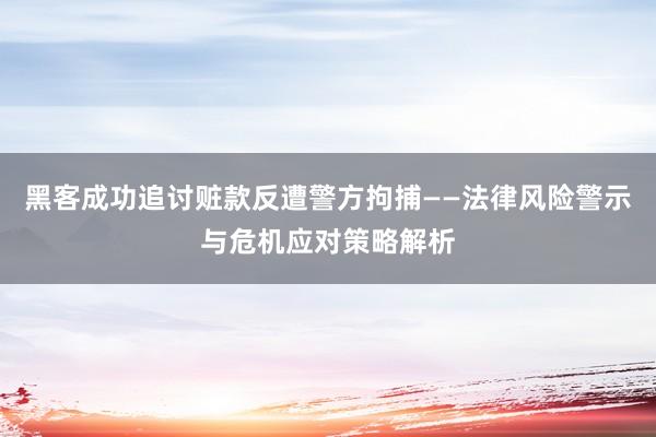 黑客成功追讨赃款反遭警方拘捕——法律风险警示与危机应对策略解析