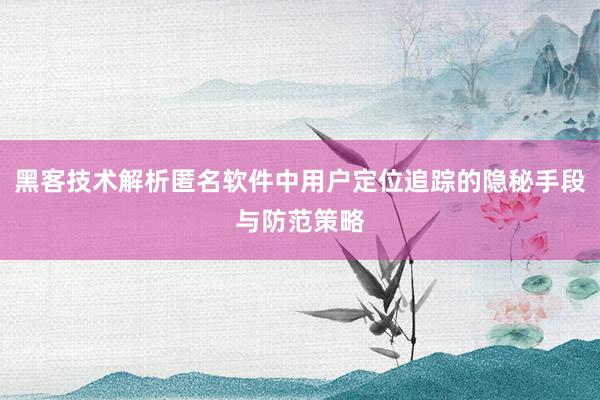 黑客技术解析匿名软件中用户定位追踪的隐秘手段与防范策略